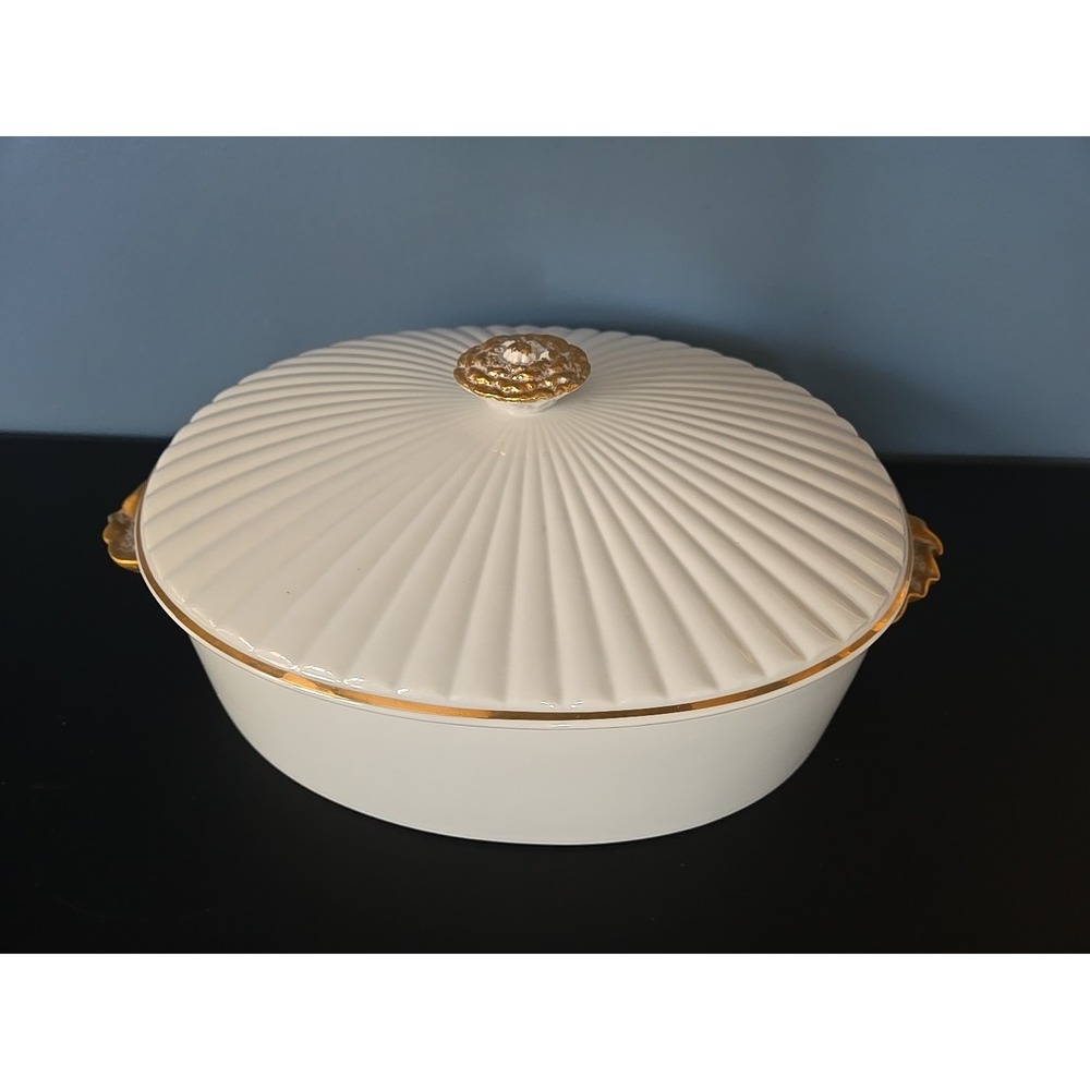 Vintage Porcelain Golden Heirloom - Oval Covered Casserole Oven To Table